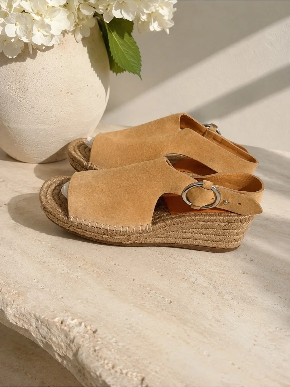 rag & bone Tan Suede Espadrille Wedge Sandals